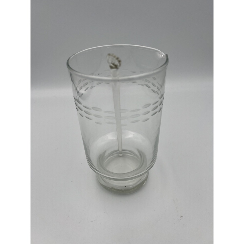 VTG Princess House Etched Cocktail Bar Mixing Glass Pitcher  W/ Stirrer MCM